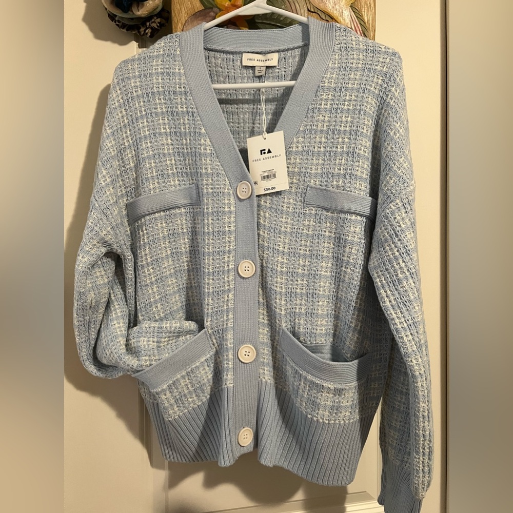 Free Assembly blue & white Cardigan/Sweater